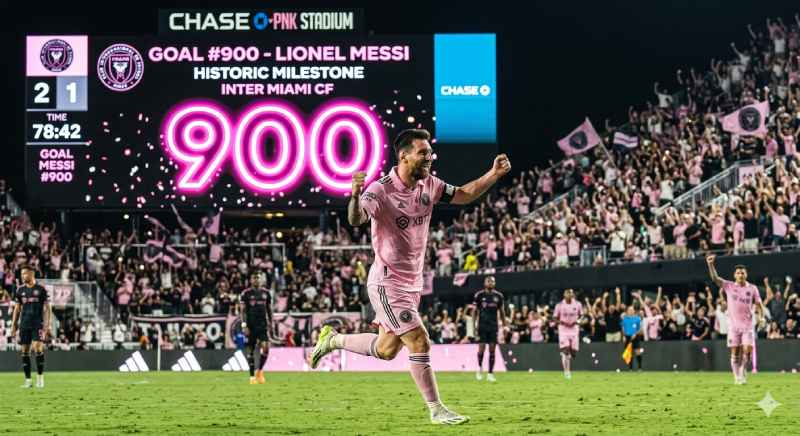 Lionel Messi celebra su gol número 900, una marca que lo ratifica como uno de los máximos artilleros en la historia del deporte mundial.
