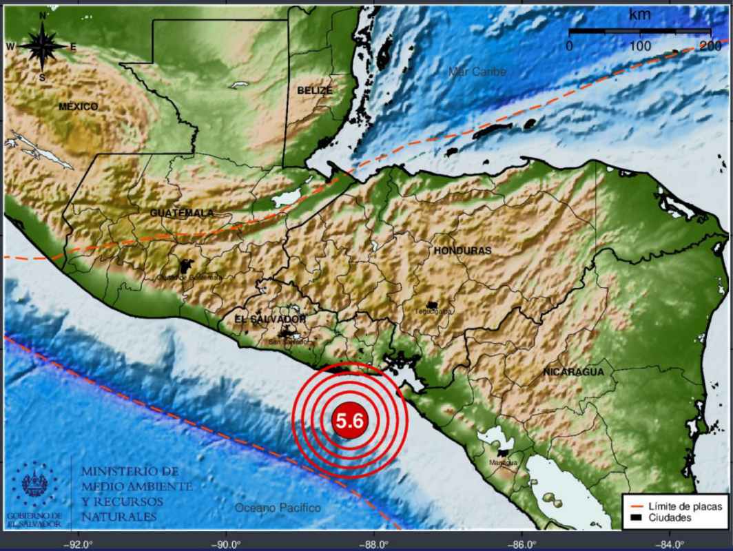 Un sismo de magnitud 5.6 sacudió la costa de Usulután este 4 de marzo. El MARN confirmó que no hay riesgo de tsunami y pidió mantener la calma. Foto: Ministerio de Medio Ambiente.