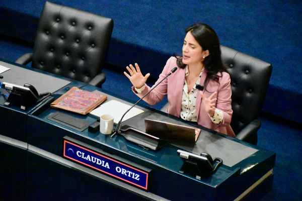 La diputada Claudia Ortiz durante la presentación de la propuesta de ley para equilibrar el mercado de vivienda y frenar el desplazamiento por alquileres turísticos.