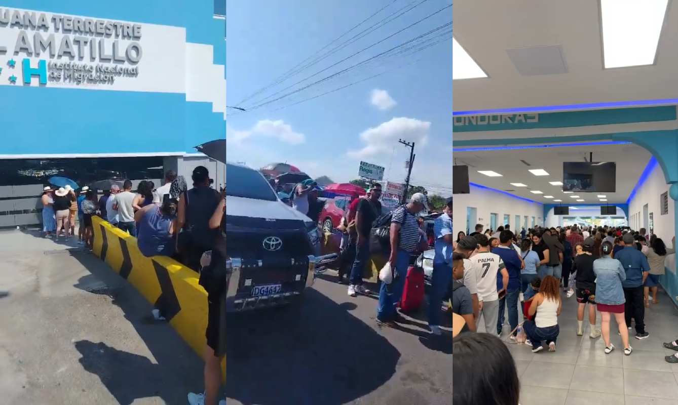 La frontera El Amatillo enfrenta un colapso histórico este 1 de mayo de 2026 por la masiva afluencia de turistas. Filas interminables y demoras superan la capacidad aduanal. Foto: Denuncia ciudadana.