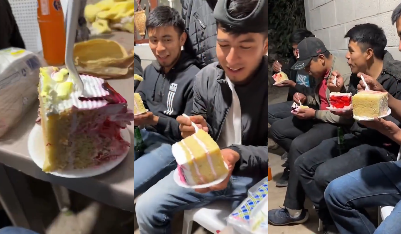 Una fiesta en San Vicente se volvió viral al servir porciones de pastel tan grandes que desafían la tradición de las rebanadas mínimas en los cumpleaños. Foto: Cortesía.