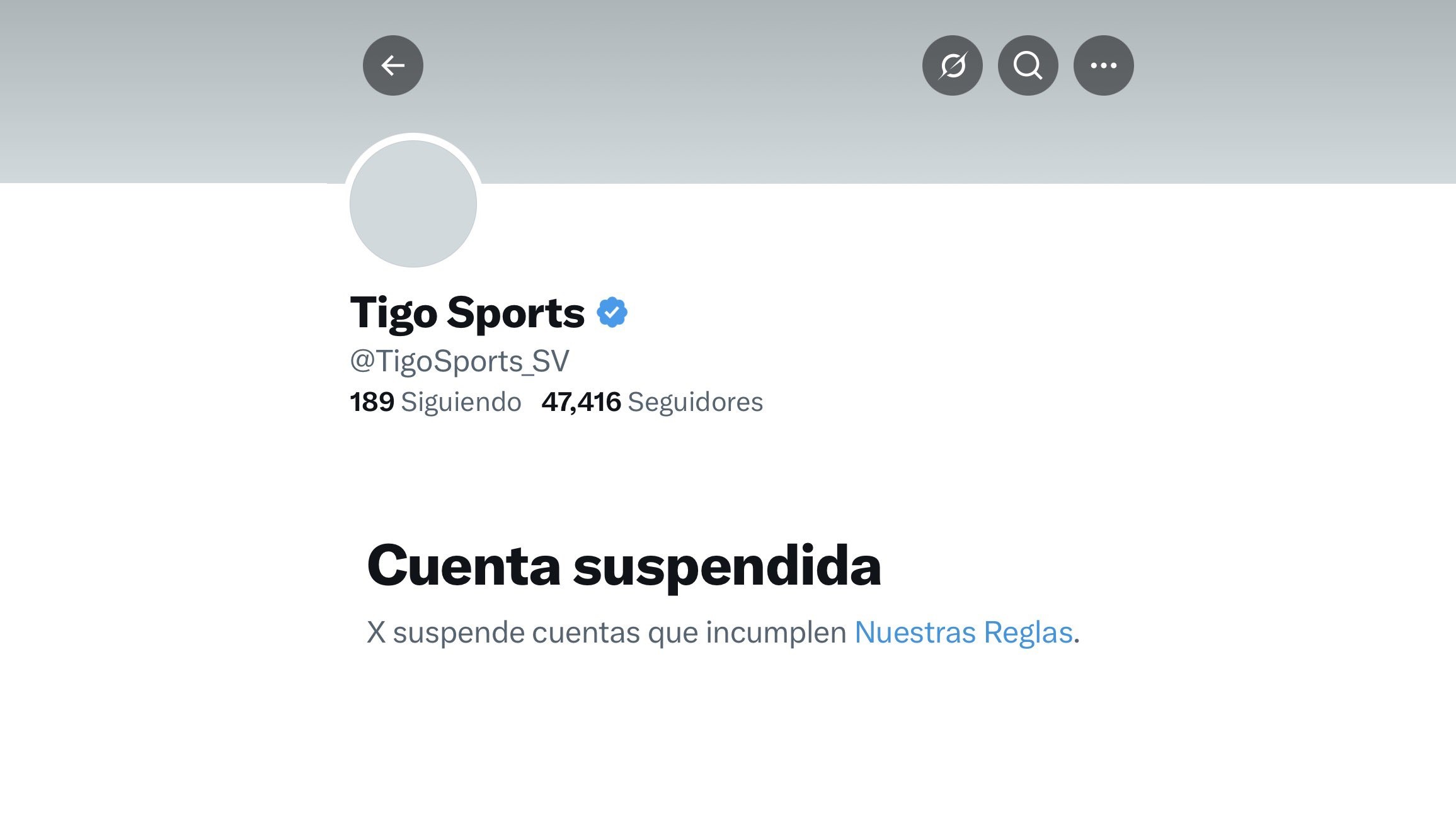 La cuenta oficial de Tigo Sports El Salvador en X fue suspendida este 17 de junio de 2026 sin explicación clara. Aficionados y medios locales exigen respuestas sobre el bloqueo. Foto: Cortesía.