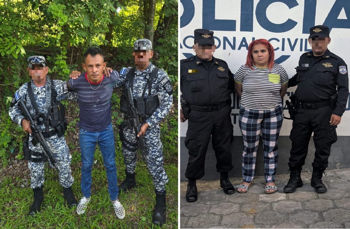 La PNC capturó en Suchitoto a William Alexander Segura Pineda y Jemmy Estephanie Santos Campos, vinculados al hurto agravado de ganado. Ambos tenían órdenes judiciales por delitos contra productores. Foto: PNCSV.