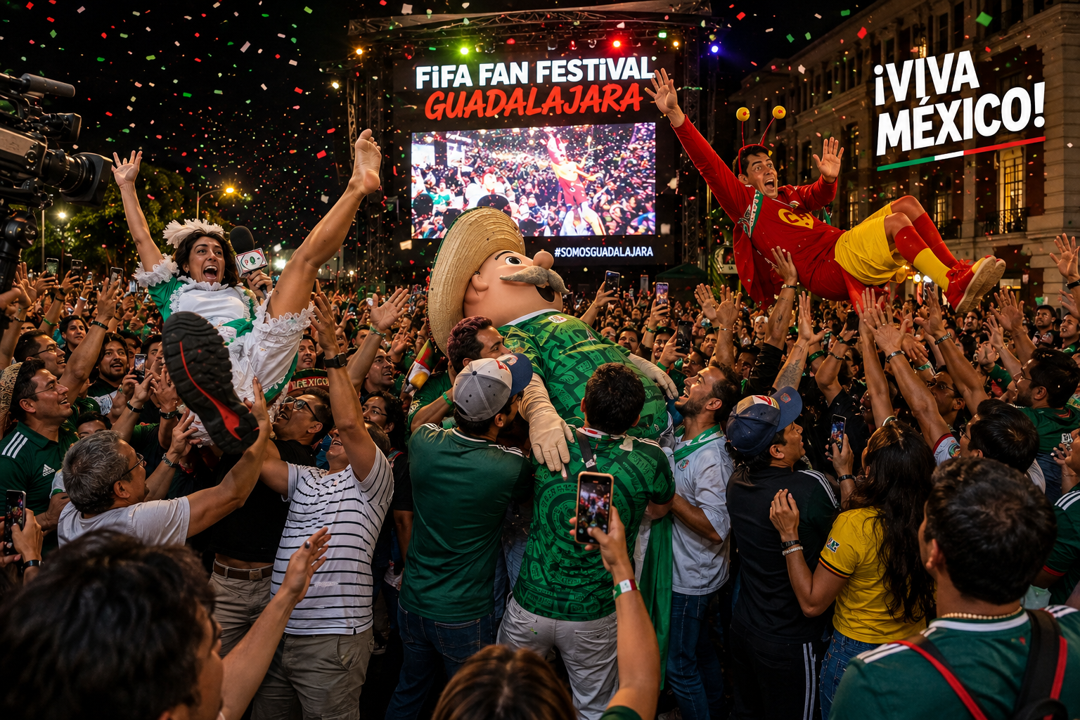 El FIFA Fan Festival en Guadalajara se convirtió en el escenario de los momentos más virales del Mundial 2026. Fanáticos con disfraces creativos y caídas épicas roban el show. Foto: Captura de Pantalla - Ilustración.
