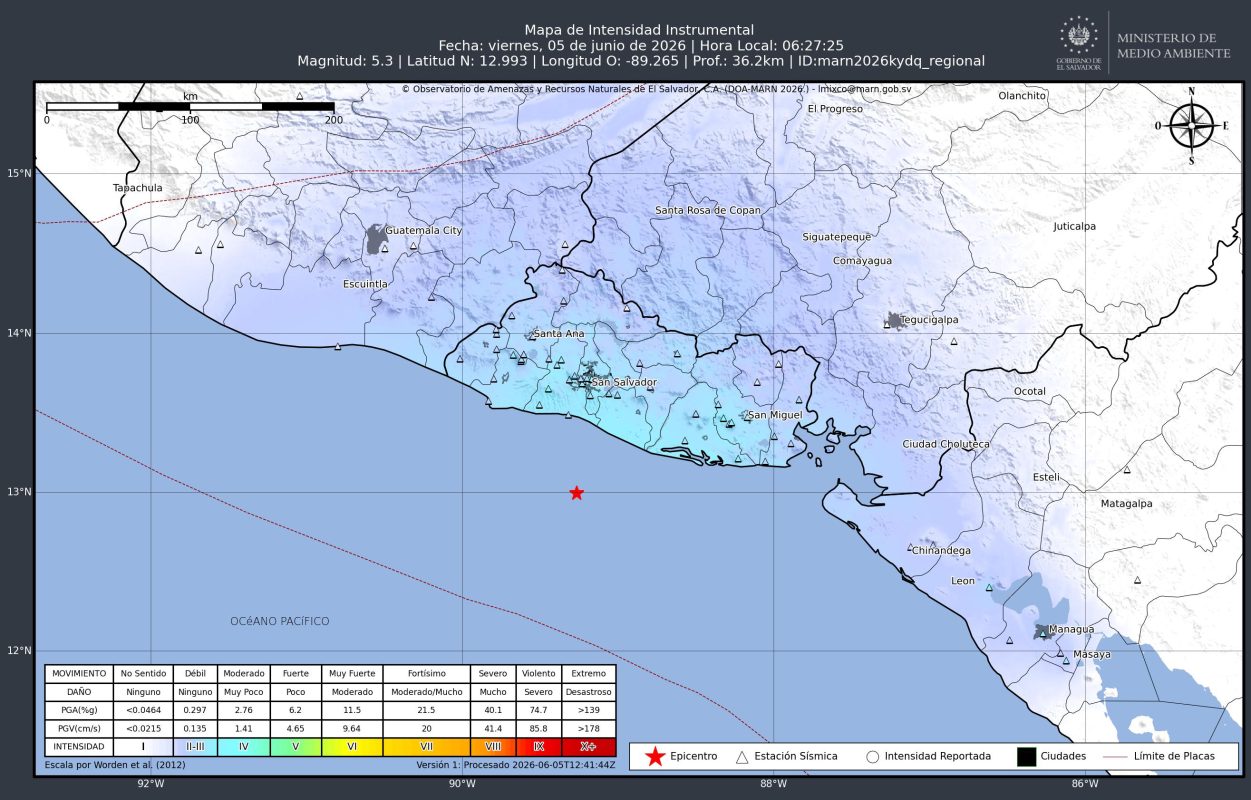 Un sismo de magnitud 5.3 sacudió la costa de La Libertad a las 6:27 a.m. El MARN confirmó que no hay riesgo de tsunami y pidió mantener la calma. El temblor fue percibido en varias zonas del país. Foto: MARN.