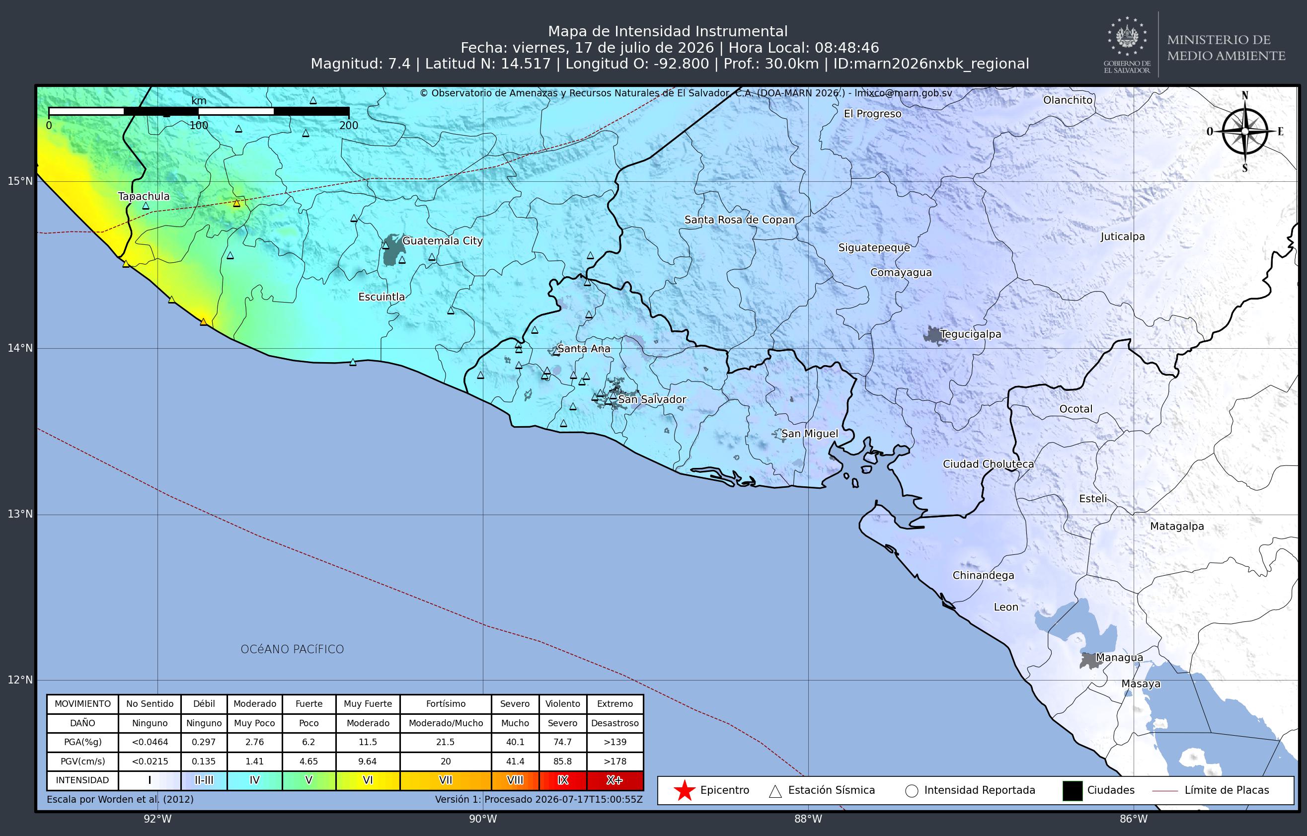 El MARN reportó un sismo de 5.1 con epicentro en Usulután y otro de 7.4 en México, percibido en San Salvador. No hay alerta de tsunami ni daños graves. Foto: MARN
