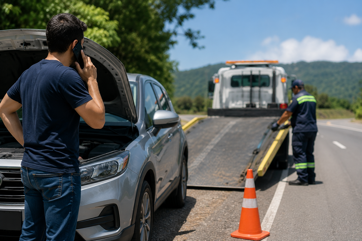El Ministerio de Obras Públicas habilitó el servicio MOP Te Asiste para auxiliar a conductores con grúas gratuitas en El Salvador del 27 de julio al 9 de agosto de 2026. Foto: Ilustración.
