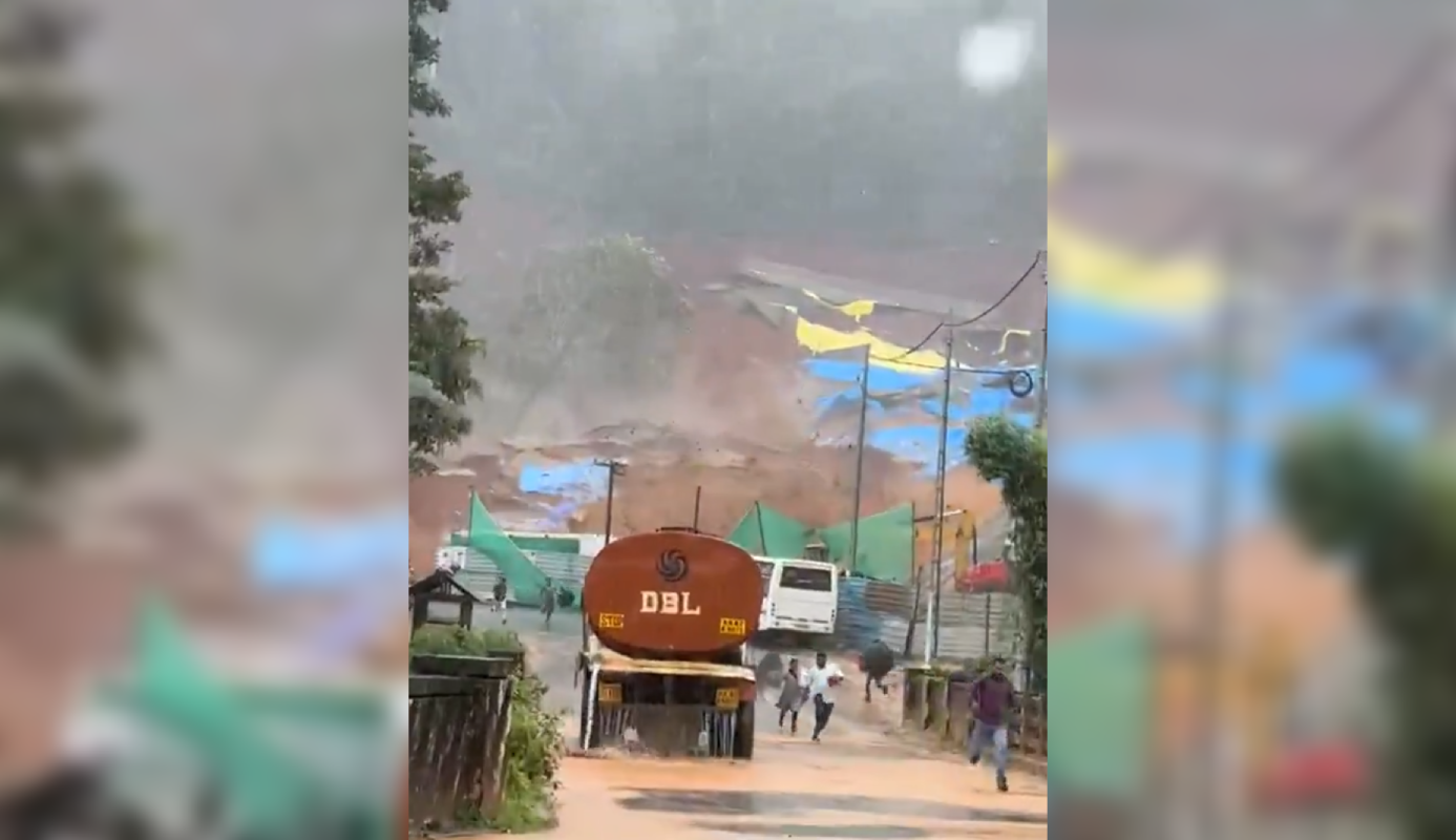 Un deslizamiento en Wayanad, Kerala, arrasó con obreros y vehículos durante obras de túneles. Las lluvias monzónicas provocaron el desastre, dejando víctimas y desaparecidos. Foto: CCTV - Captura de pantalla