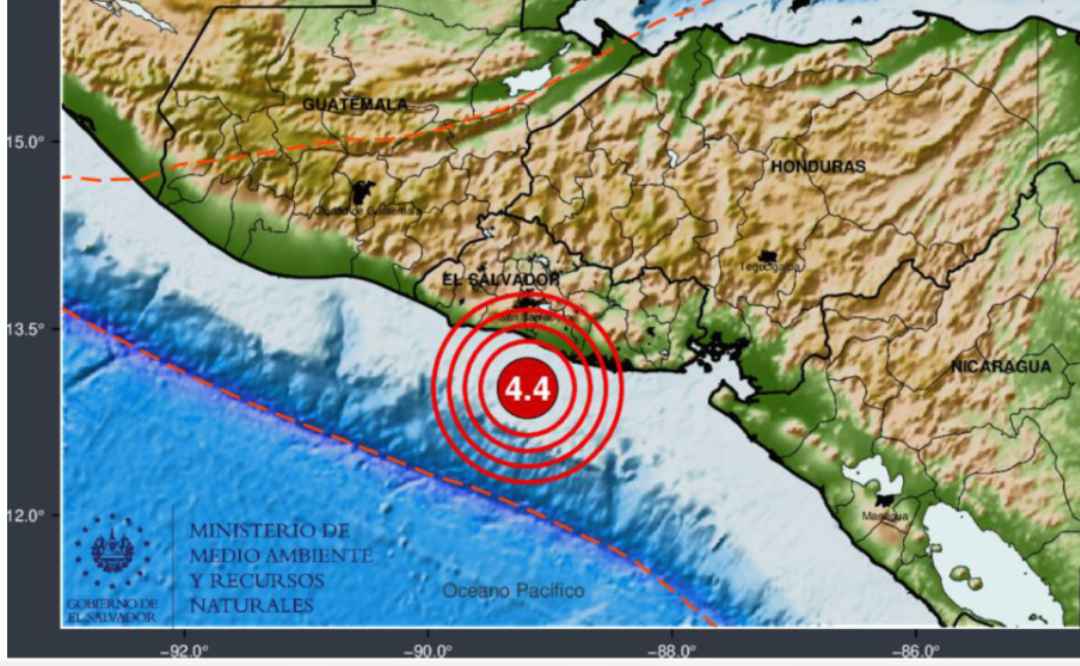 Un sismo en La Paz de magnitud 4.4 se registró frente a la costa central salvadoreña sin generar alerta de tsunami.